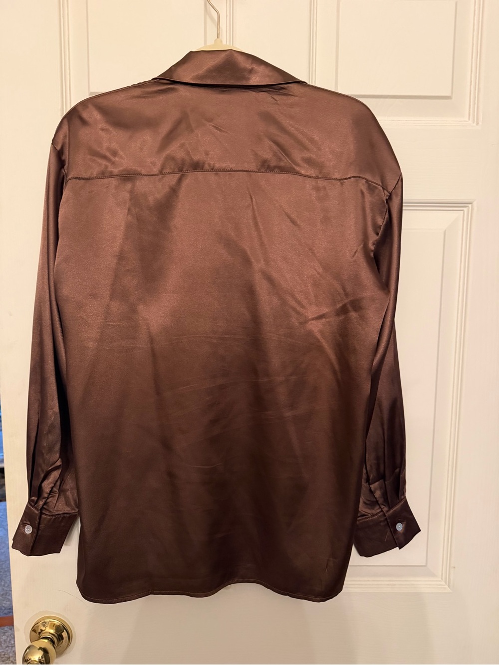 Women's Satin Button-Down Shirt in Brown - Picture 3 of 6